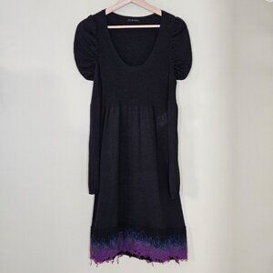 Sisley Sweater Dress Women S Black Long Puff Sleeves Boho Knit Alpaca Wool Blend